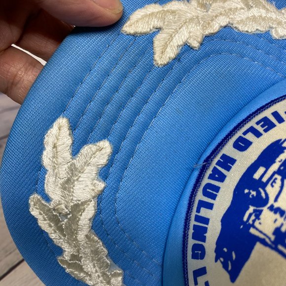 Vintage Hat Cap Snapback Blue Gallants Oilfield Hauling Trucker Mesh Patch Leaf - Picture 13 of 14
